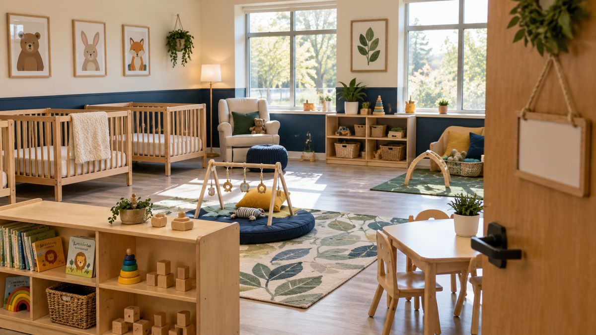A sunlit infant classroom ready for opening day