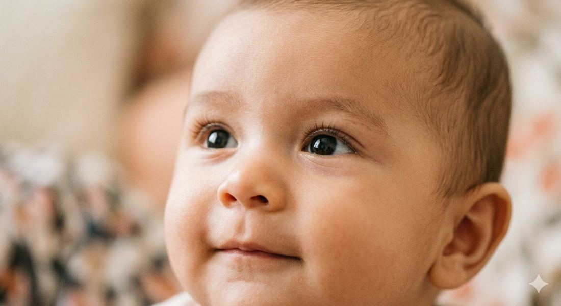 A bright-eyed infant at Benevolent House Academy nursery